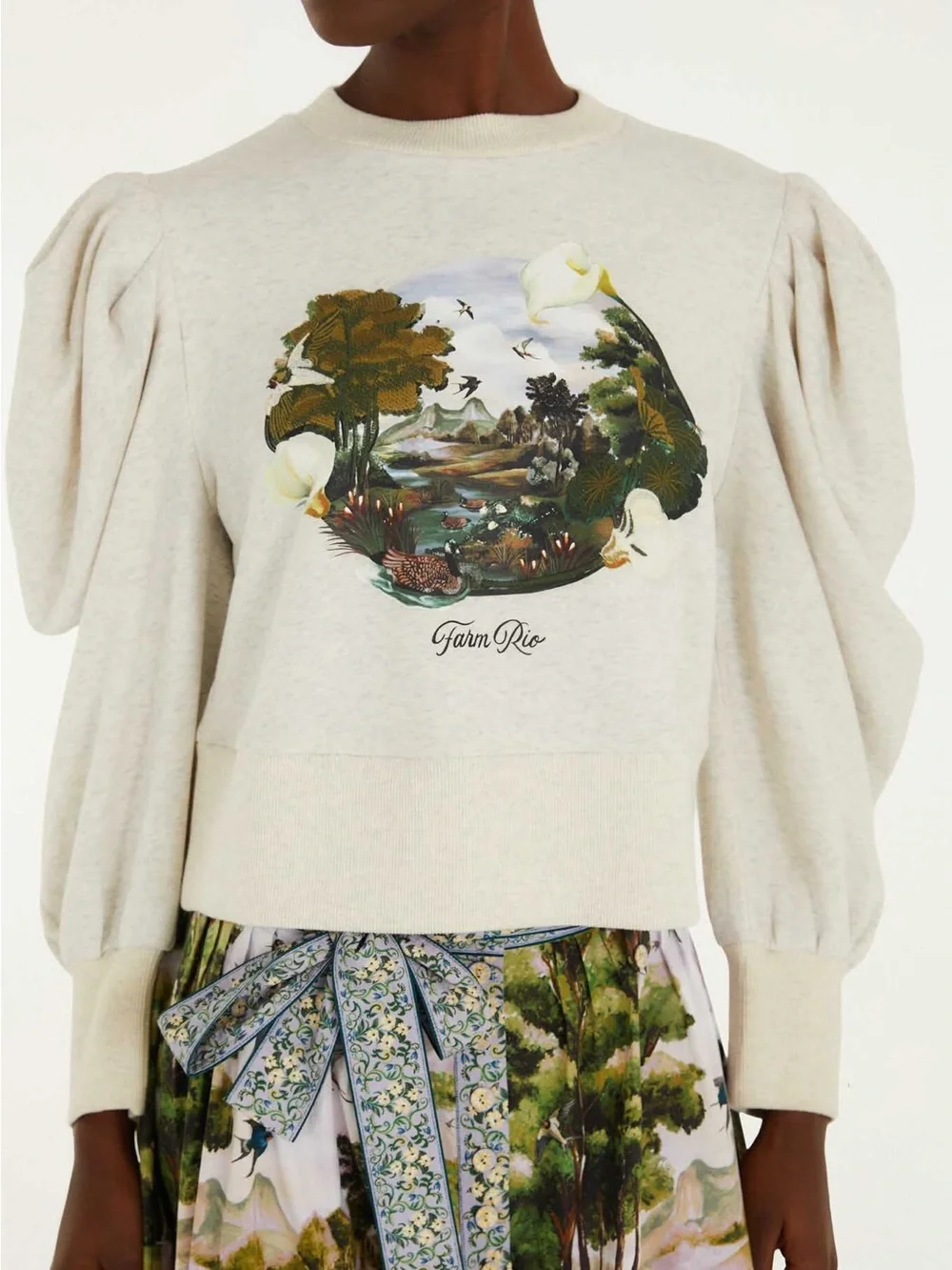 FARM RIO Grey Countryside Landscape Puff Sleeve Sweater - Picture 4 of 4
